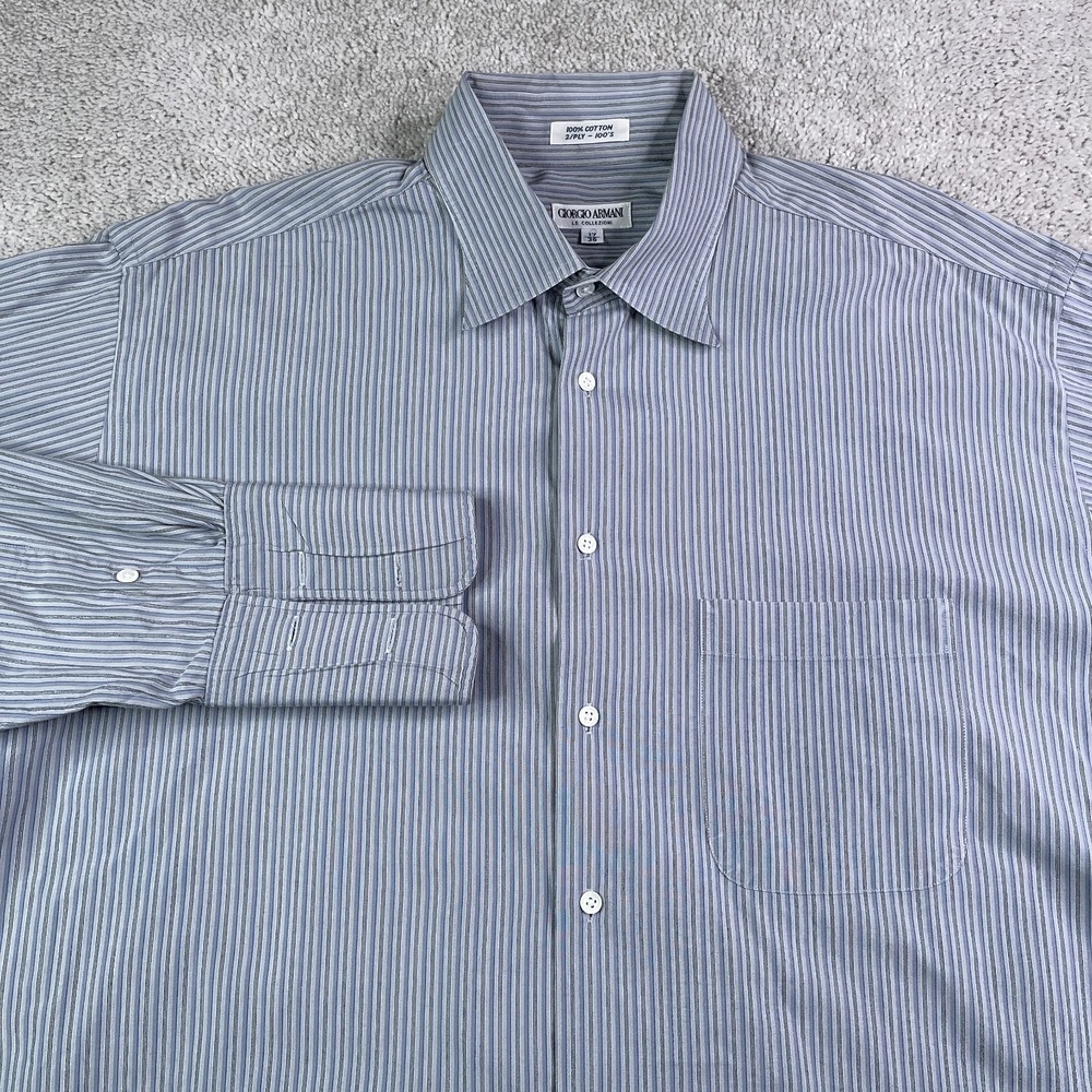 Giorgio Armani Shirt Mens 17 36 Grey Stripes Cotton Le Collezioni French Cuff‎